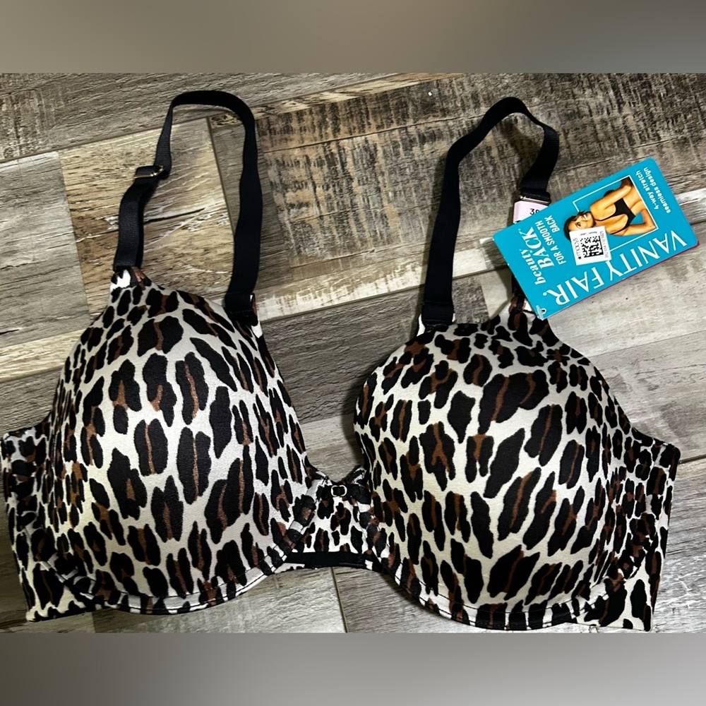 Vanity Fair Full Coverage 4-way stretch Under Wire Bra Size:36 D Leopard New